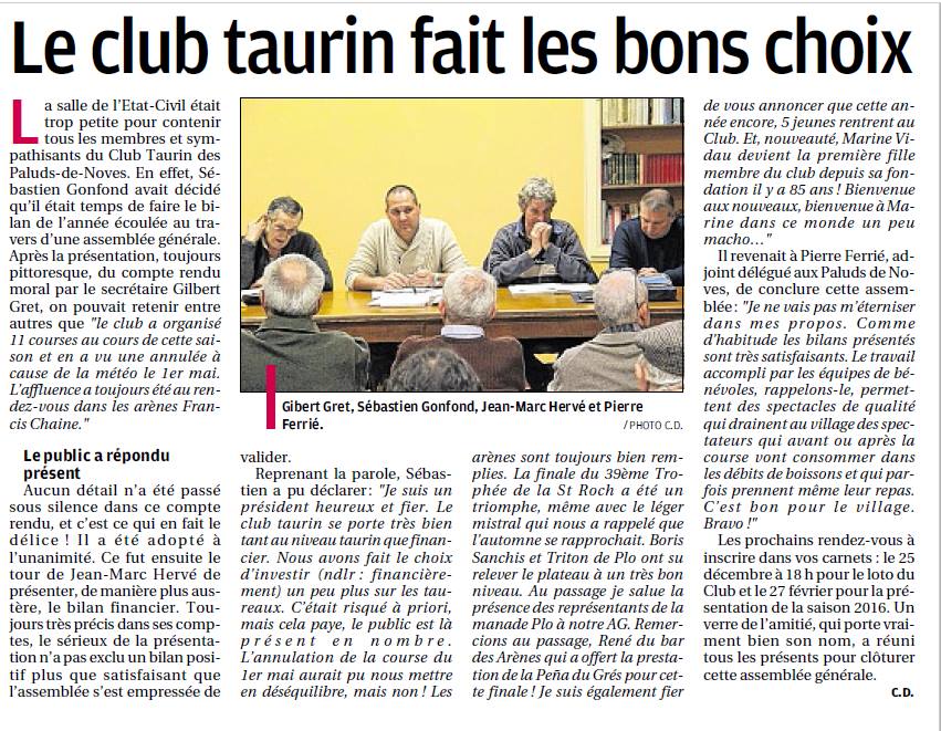 Assemblée Générale Novem 2015 ( La Provence)