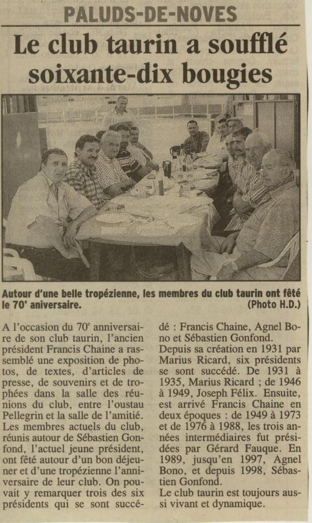 dejeuner du club taurin dans les arenes 2001