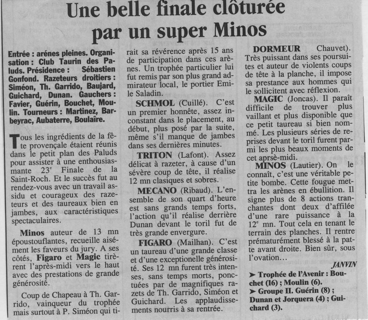 Finale trophee St Roch 1999 ( la provence)