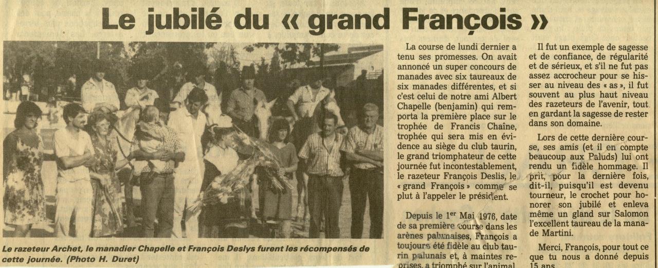 Jubilé de Francois Deslys en 1990